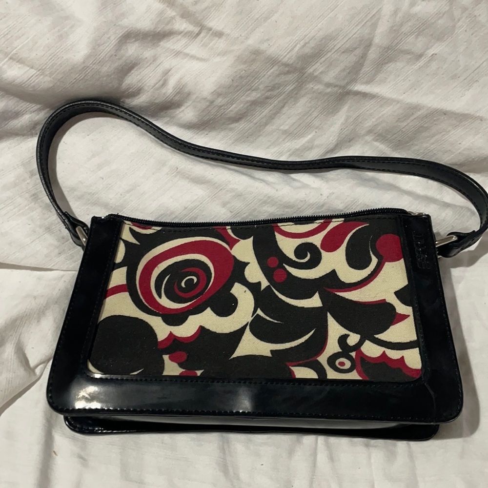 Esprit vintage black white red handbag rose like swirl print vintage euc
